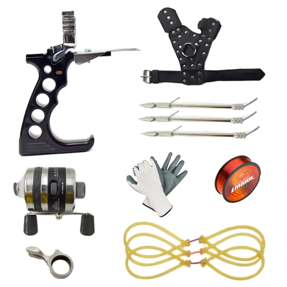 White Smoke Professional Black Outdoor Fishing Fiber Metal Best Hand Protection Slingshot Combo Set MARKSMAN