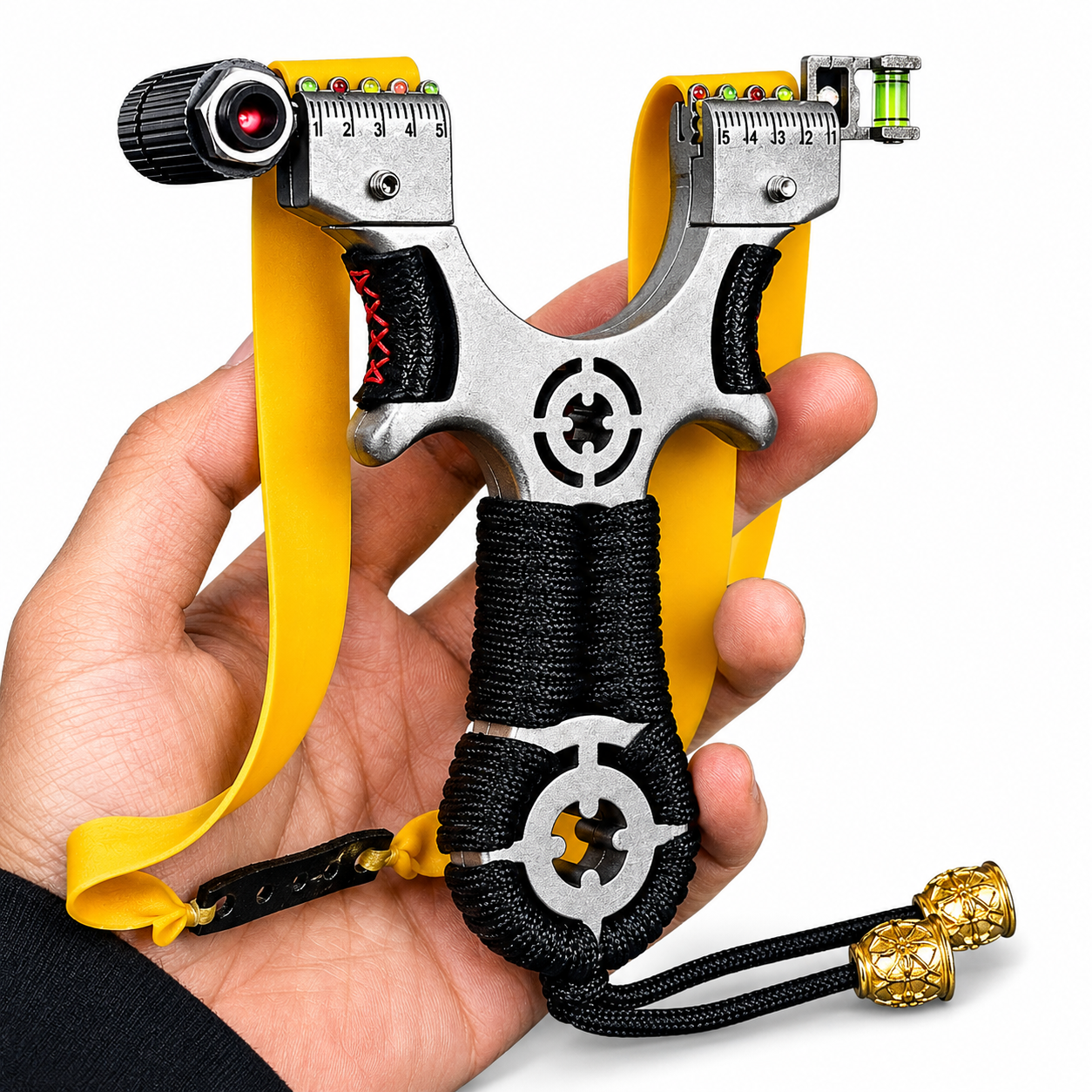White Smoke Bullseye Alloy Slingshot with 0.75mm Yellow Band Combo Kit MARKSMAN