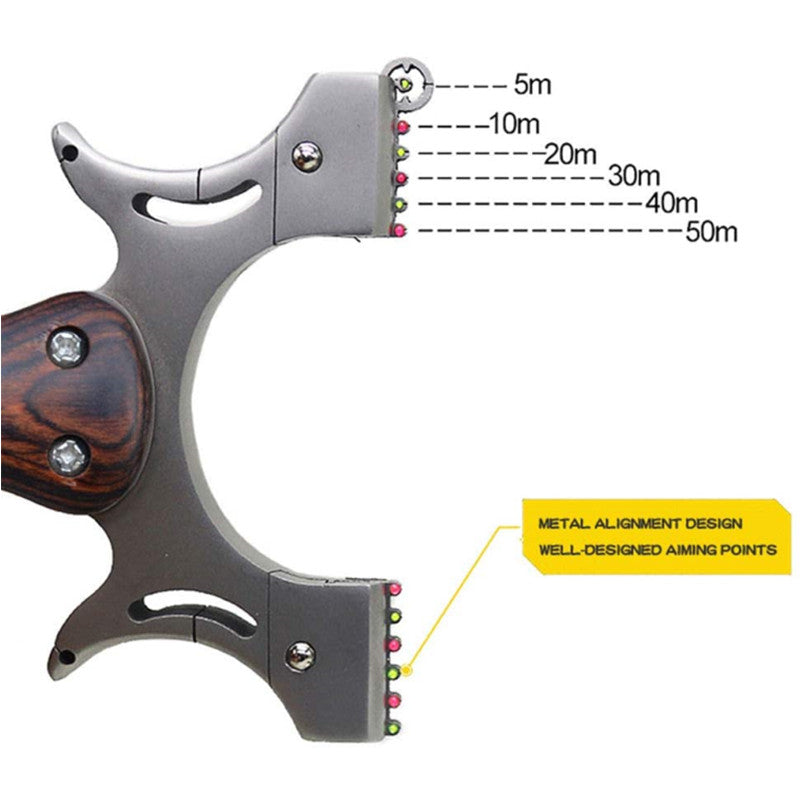 Dim Gray Multi Sight Wooden Handle Stainless Steel Slingshot INDIAN SLINGSHOT