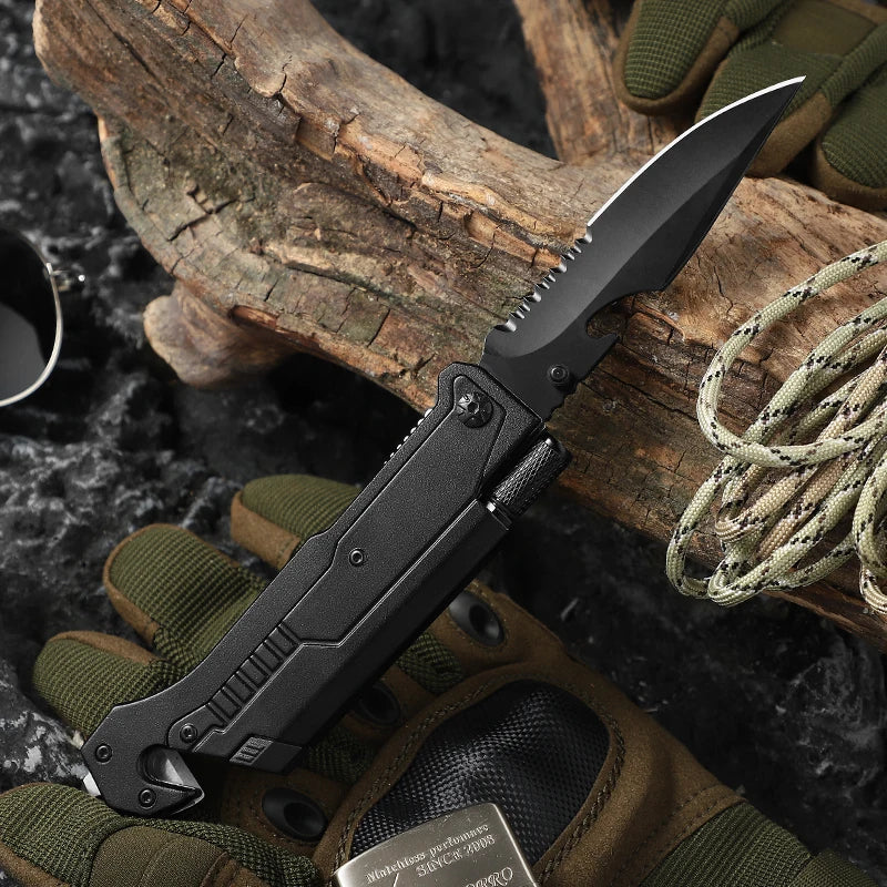 Black 6-in-1 Folding Pocket Knife Multitool – Aluminum Handle MARKSMAN