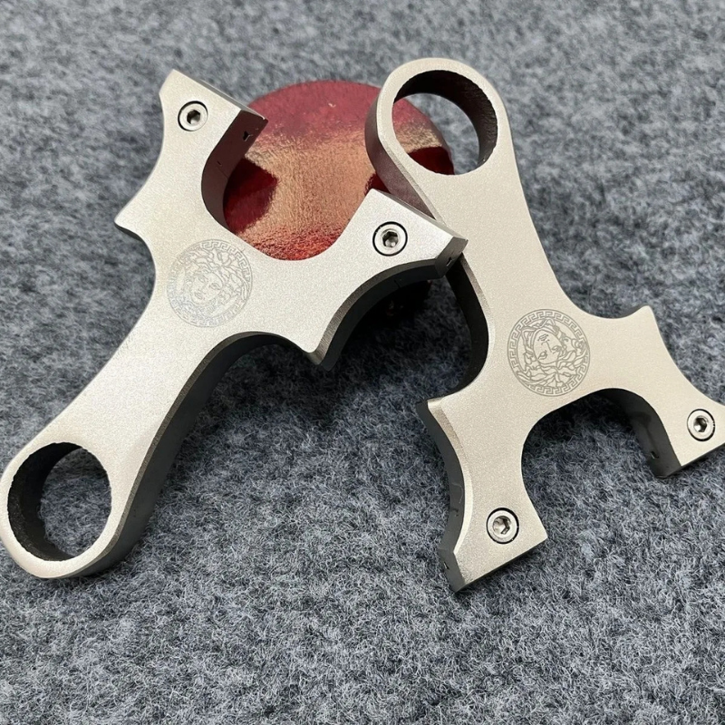 Light Slate Gray Medusa Crest Stainless Steel Slingshot INDIAN SLINGSHOT