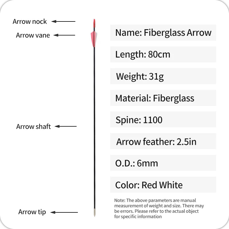 White Smoke SPG 6mm Fiberglass Arrows – 80cm Archery Arrows with Steel Tips SPG