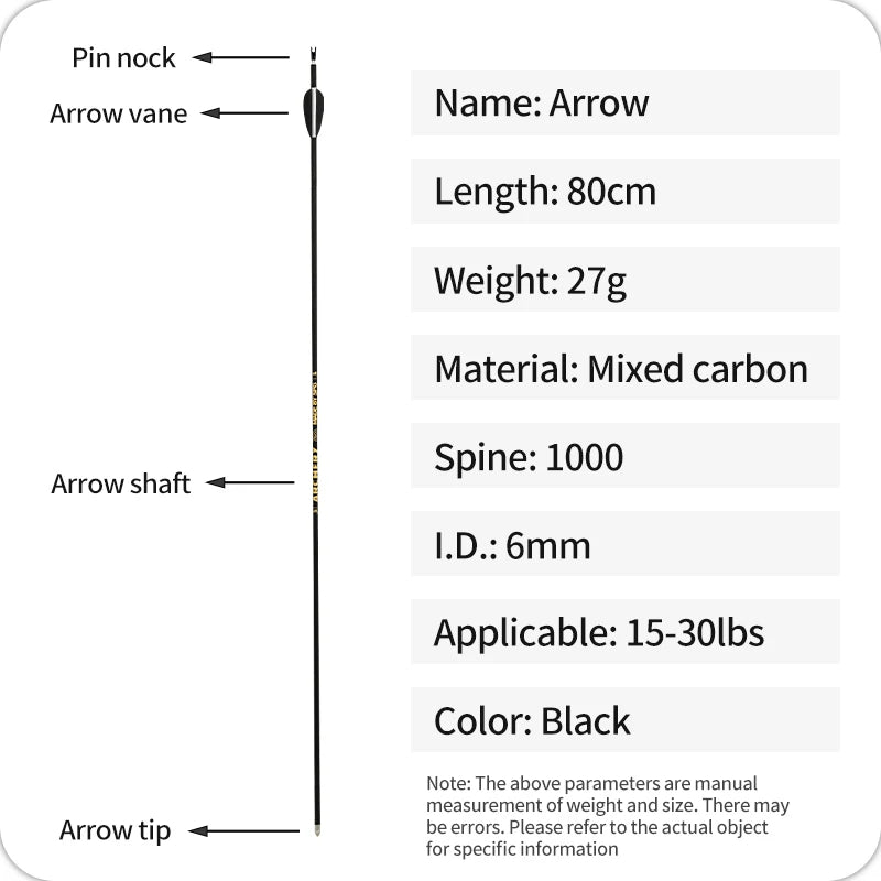 SPG 6mm Mixed Carbon Arrow 80cm | Spine 1000 Target Practice Arrow