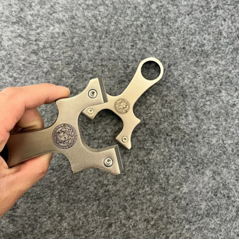 Dark Gray Medusa Crest Stainless Steel Slingshot INDIAN SLINGSHOT