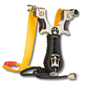 White Smoke Trident Alloy Slingshot with 0.75mm Rubber Band Set & 250 Mud Balls MARKSMAN