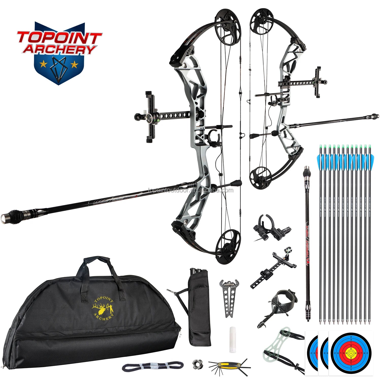 White Smoke TOPOINT T1 Target Compound Bow Competition Package with 12 Arrows Topoint