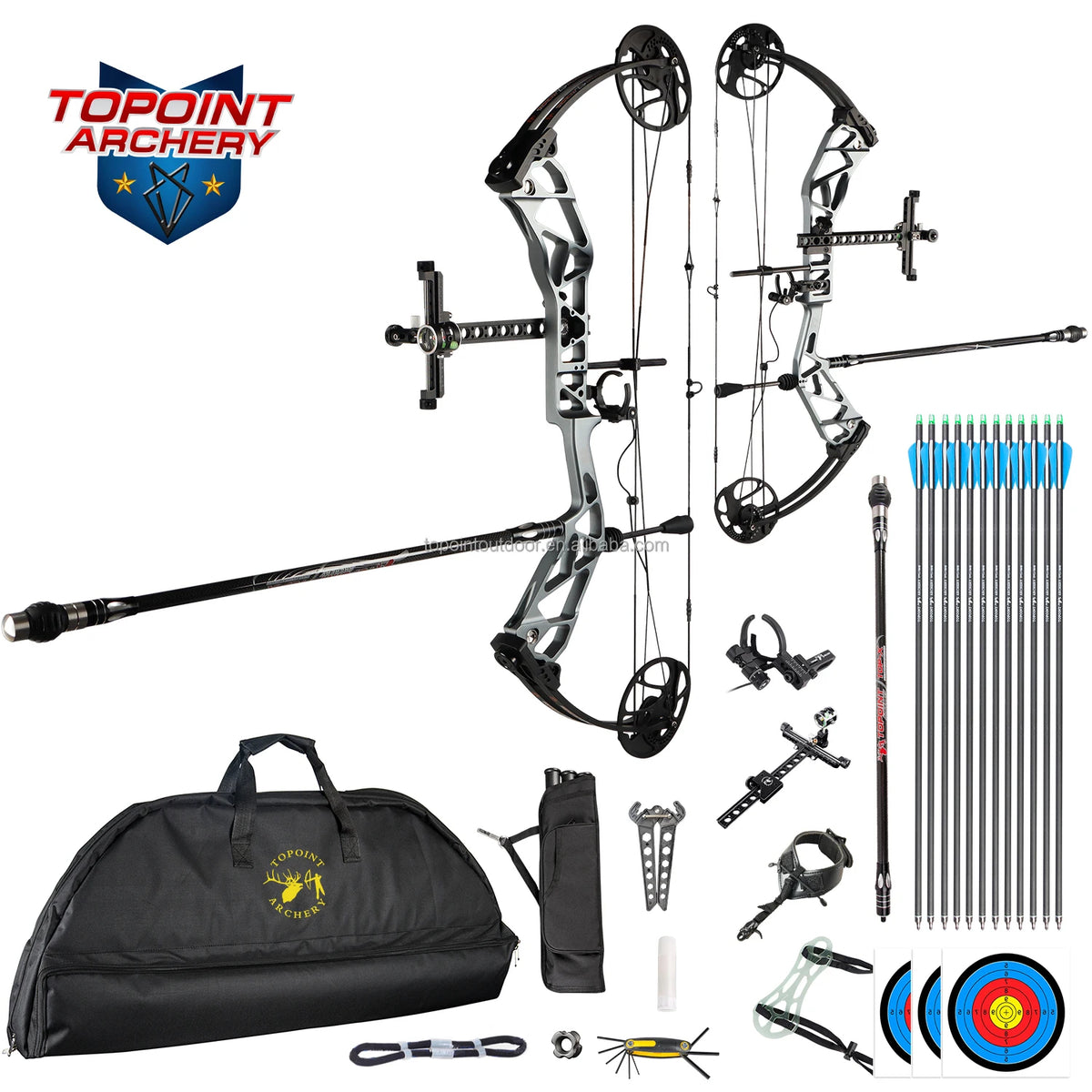 White Smoke TOPOINT T1 Target Compound Bow Competition Package with 12 Arrows Topoint