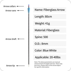 White Smoke SPG 8mm Fiberglass Arrows 80cm | 500 Spine Durable Target Arrows SPG