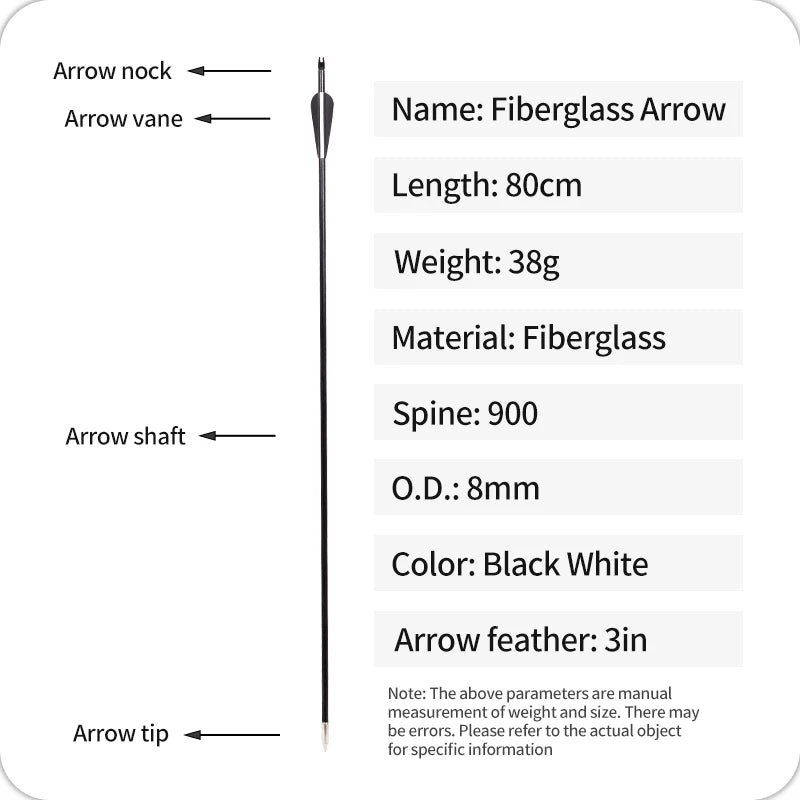 SPG 8mm Fiberglass Arrows 80cm Spine 900 Target Practice Arrows
