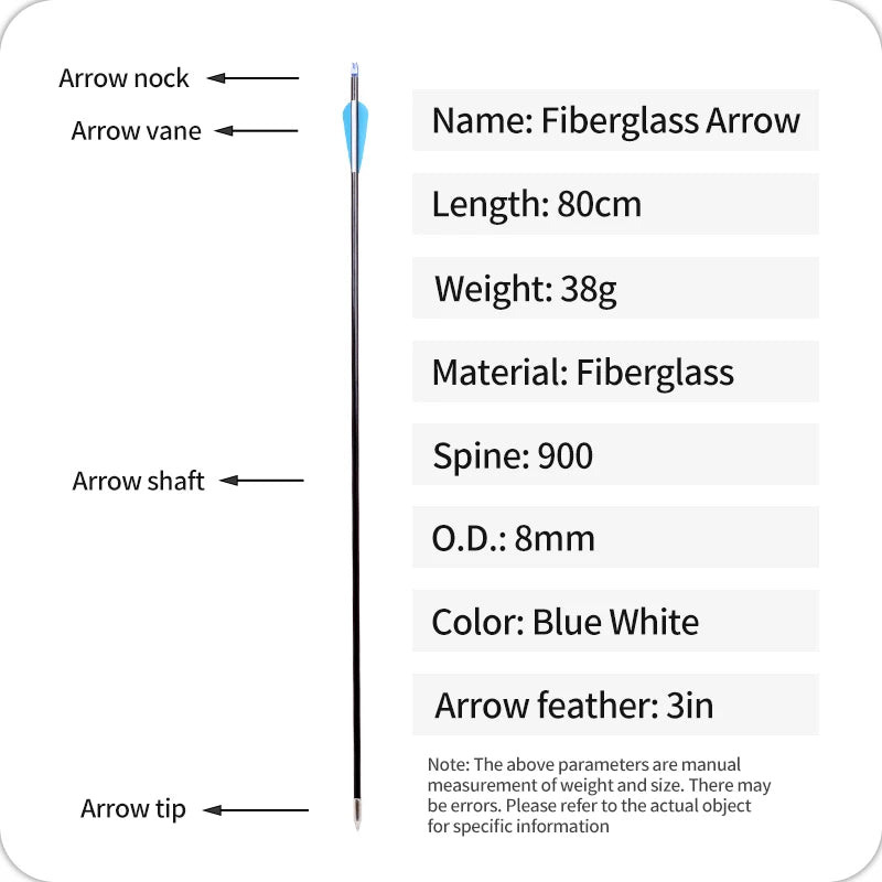 SPG 8mm Fiberglass Arrows 80cm Spine 900 Target Practice Arrows