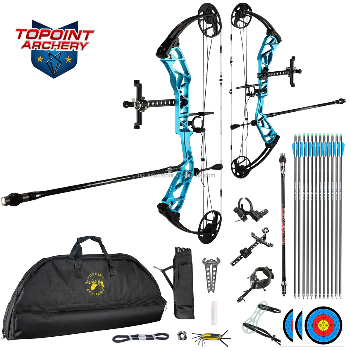 White Smoke TOPOINT T1 Target Compound Bow Competition Package with 12 Arrows Topoint
