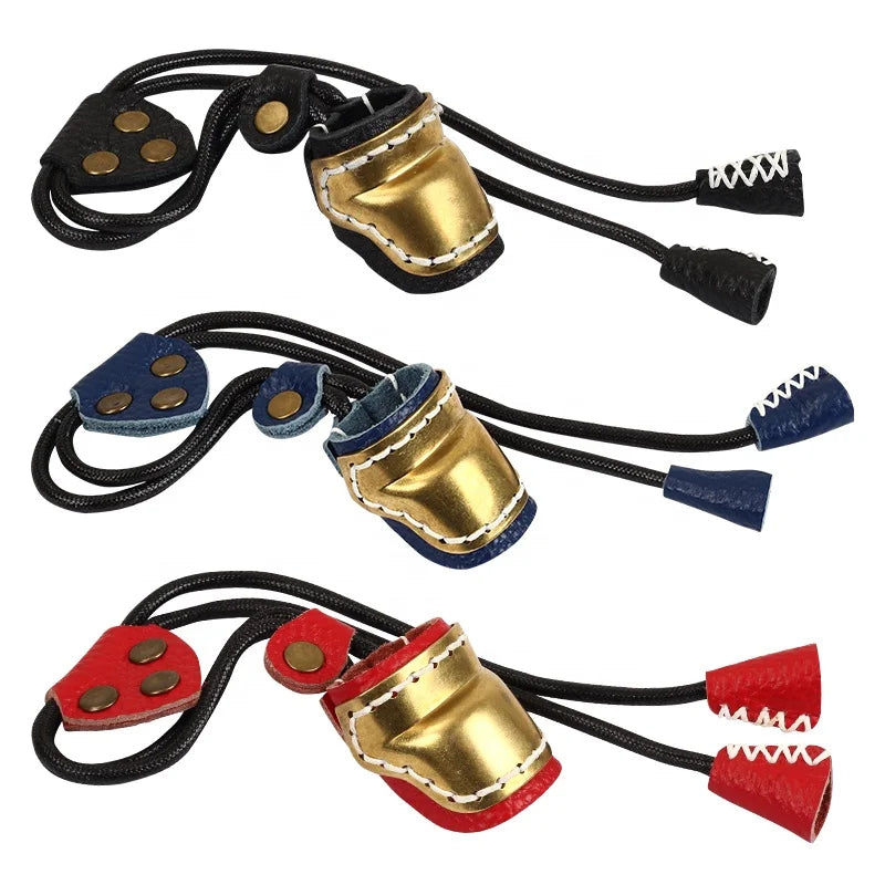 Tan SPG Adjustable Brass Thumb Ring with Leather Strap | Archery Protector SPG