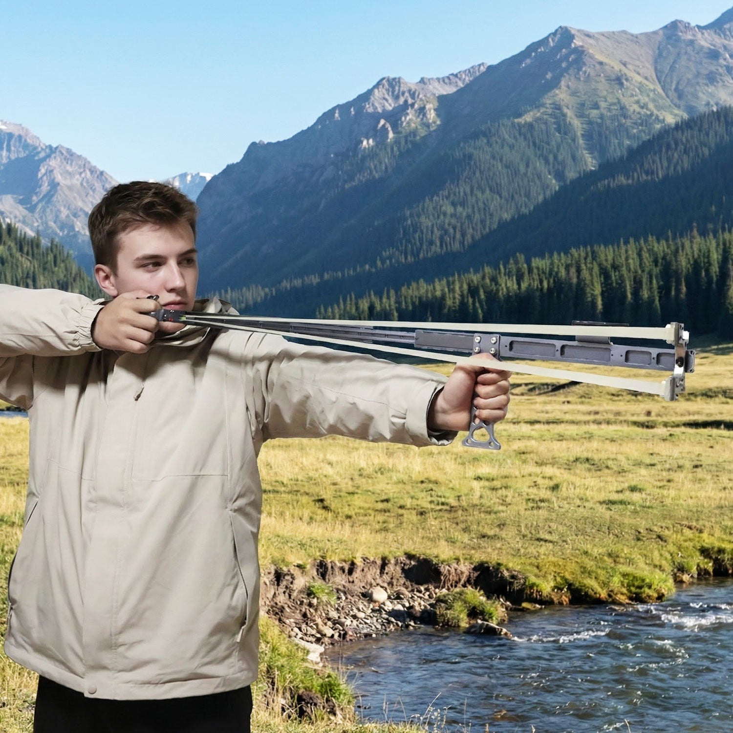 Light Blue AeroRail Aluminum Alloy Slingshot Rifle Adjustable Outdoor Precision Accessory with Sight MARKSMAN