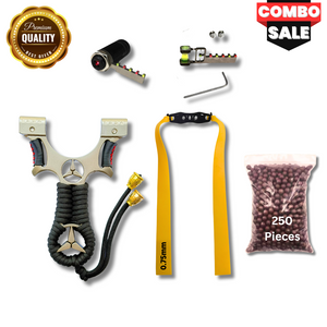 Gray Premium Benz Alloy Laser Slingshot – Precision Outdoor Target Shooting Catapult with 250 pieces of mud balls SLINGSTER