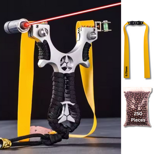 Sandy Brown Premium Benz Alloy Laser Slingshot – Precision Outdoor Target Shooting Catapult with 250 pieces of mud balls SLINGSTER