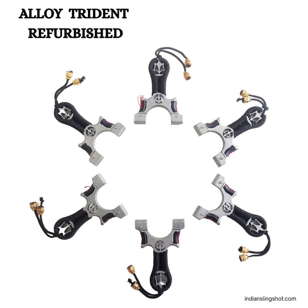 White Smoke Alloy Trident Refurbished Slingshot | 5 Rubber Bands MARKSMAN