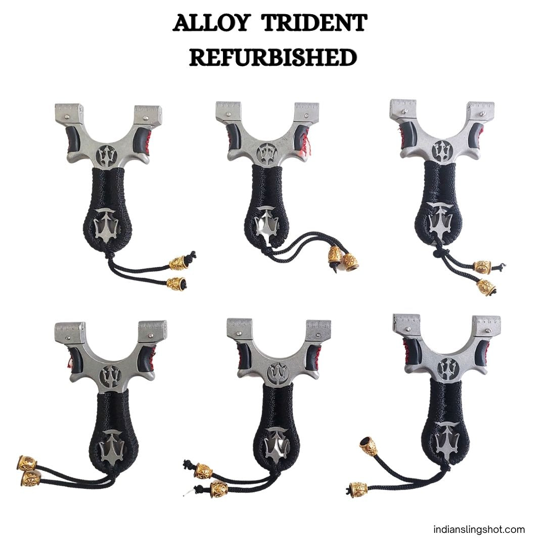 White Smoke Alloy Trident Refurbished Slingshot | 5 Rubber Bands MARKSMAN