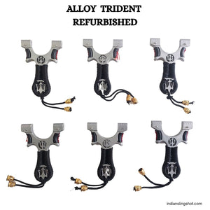 White Smoke Alloy Trident Refurbished Slingshot | 5 Rubber Bands MARKSMAN