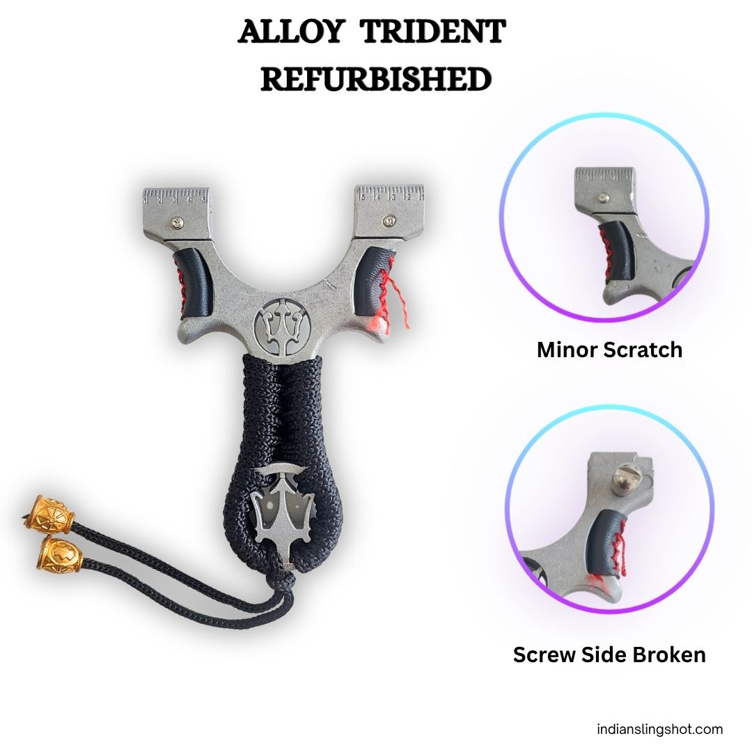 White Smoke Alloy Trident Refurbished Slingshot | 5 Rubber Bands MARKSMAN