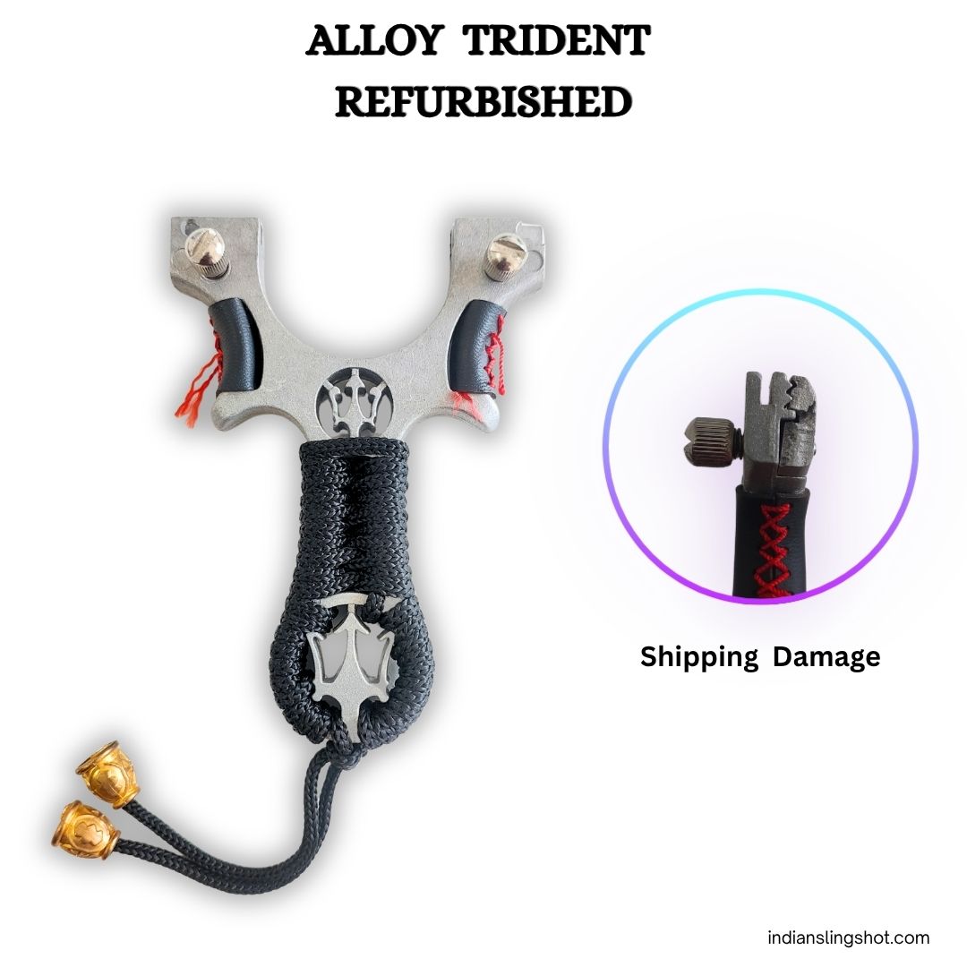 White Smoke Alloy Trident Refurbished Slingshot | 5 Rubber Bands MARKSMAN