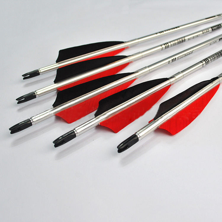 Light Gray Elong X75 Aviation Aluminum Arrow 7075-T6 Spine 500 with True Feather for Recurve & Compound Bow INDIAN SLINGSHOT