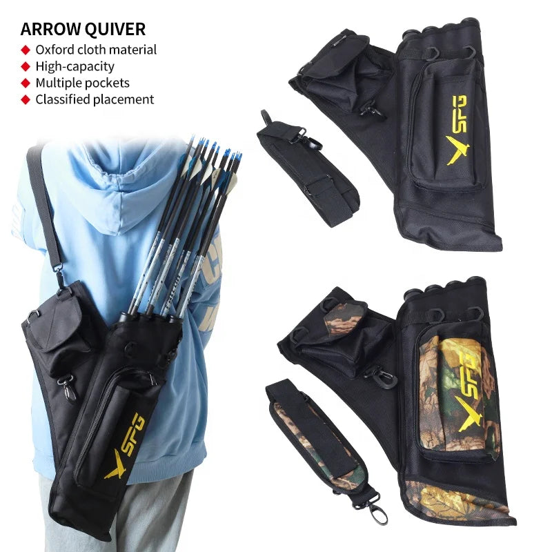 Dark Slate Gray SPG JN220 Archery Arrow Quiver – 4 Tube Hip Quiver with Pockets SPG
