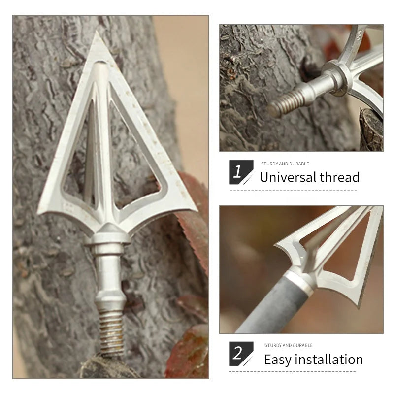 Dim Gray Stainless Steel 3-Blade Broadhead 100 Grain – Archery Arrow Tip SPG