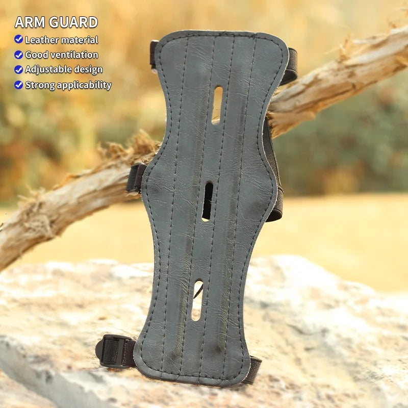 Dark Khaki SPG Black Leather Arm Guard – Adjustable Forearm Protector SPG