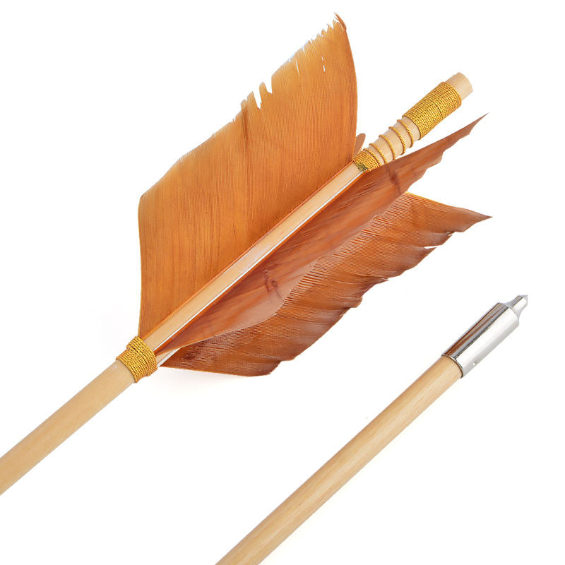 White Smoke 8.5mm Wooden Archery Arrow with Turkey Feather Fletching | 32" Indonesian Cypress Shaft for Recurve & Compound Bow INDIAN SLINGSHOT