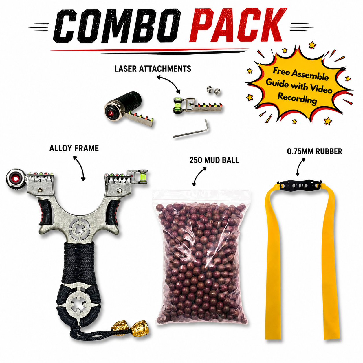 White Smoke Bullseye Premium Alloy Slingshot Combo Pack MARKSMAN