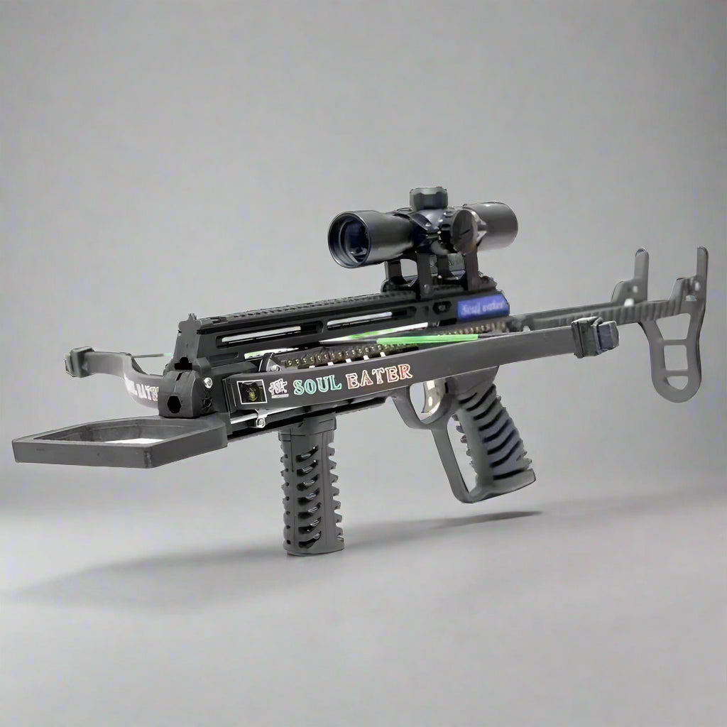 Dark Gray SOUL-EATER - Chain Driven Slingshot Mini Crossbow (350 FPS) INDIAN SLINGSHOT