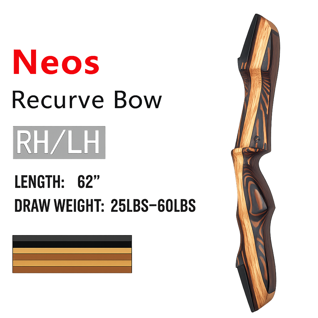 Black Neos Old Mountain 62" Traditional Takedown Recurve Bow – Laminated Wood Core, RH/LH Dexterity OLD MOUNTAIN