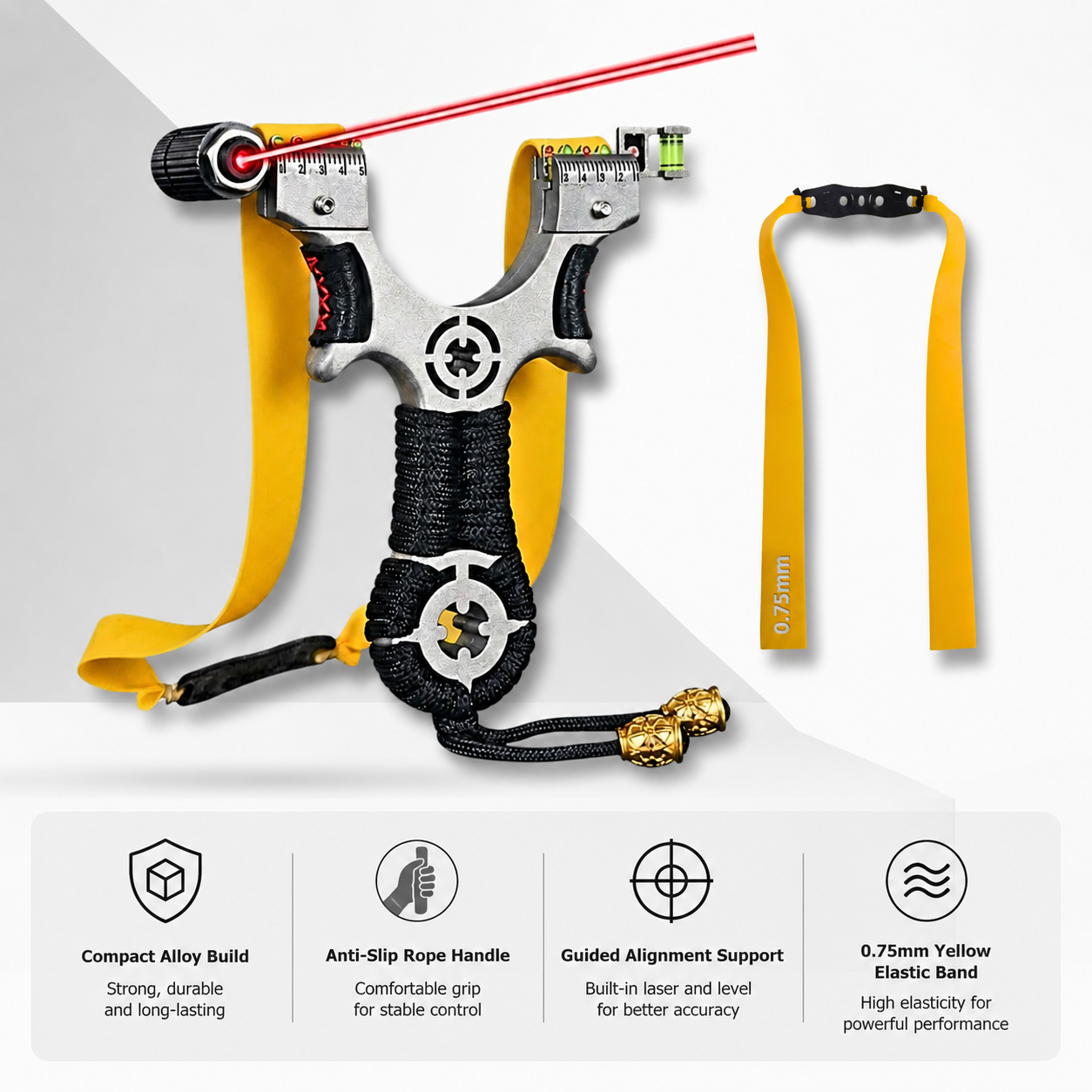 White Smoke Bullseye Compact Alloy Slingshot | Anti-Slip Rope Handle for Outdoor Practice & Educational Use MARKSMAN