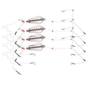 White Smoke 4Pcs Copper Spring Bait Feeder Cage with Hooks – Portable Fishing Accessory MARKSMAN