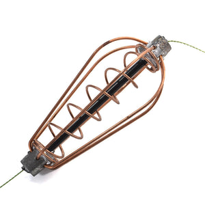 White Smoke 4Pcs Copper Spring Bait Feeder Cage with Hooks – Portable Fishing Accessory MARKSMAN
