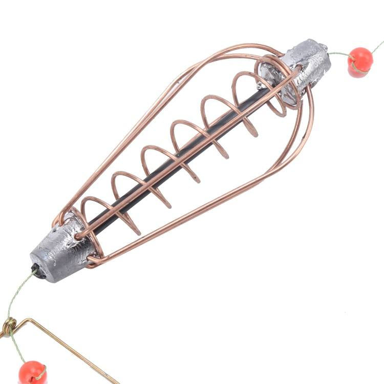 White Smoke 4Pcs Copper Spring Bait Feeder Cage with Hooks – Portable Fishing Accessory MARKSMAN