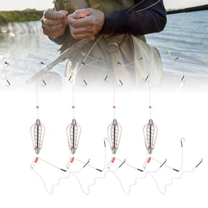 White Smoke 4Pcs Copper Spring Bait Feeder Cage with Hooks – Portable Fishing Accessory MARKSMAN