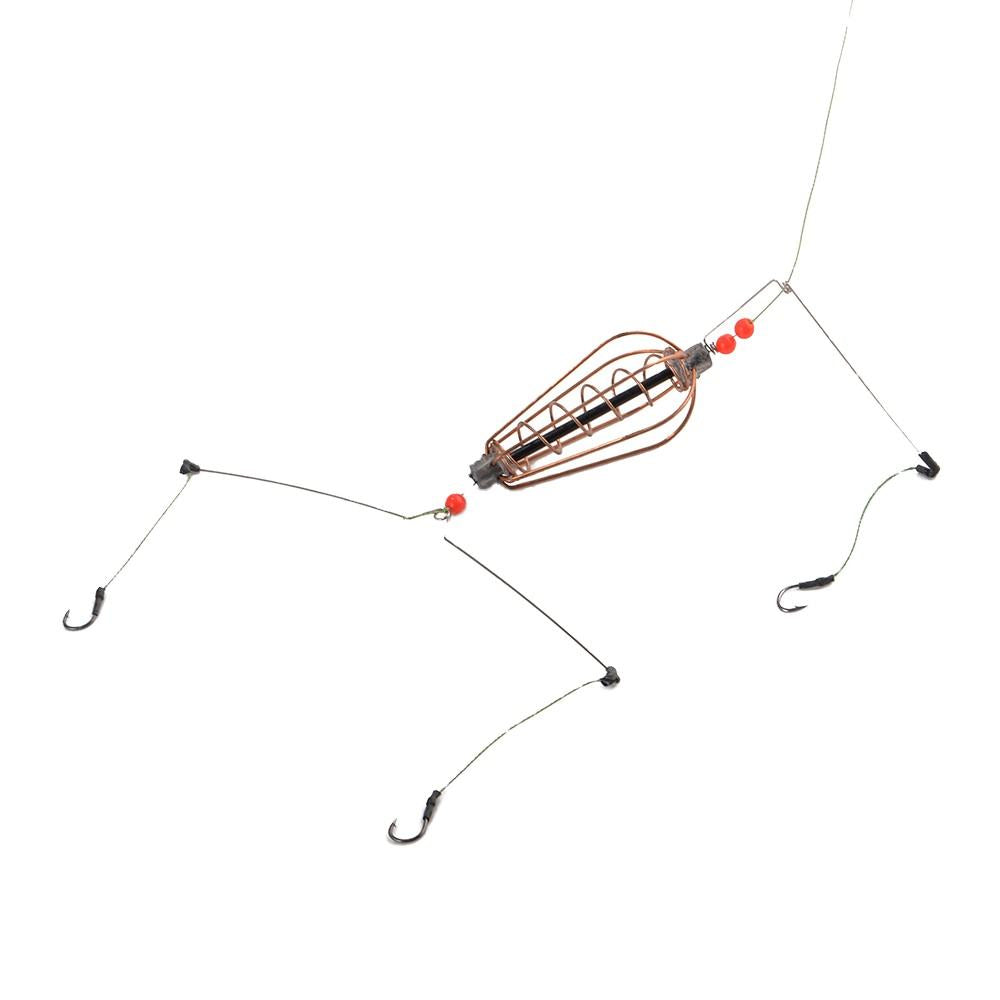 White Smoke 4Pcs Copper Spring Bait Feeder Cage with Hooks – Portable Fishing Accessory MARKSMAN