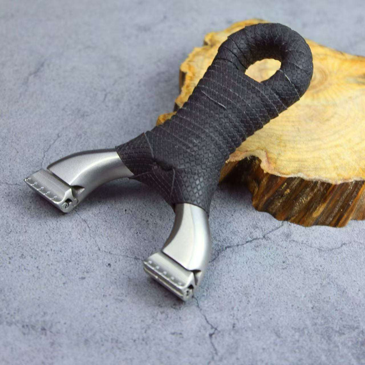 Dark Gray Stainless Steel CrescentGrip Slingshot INDIAN SLINGSHOT