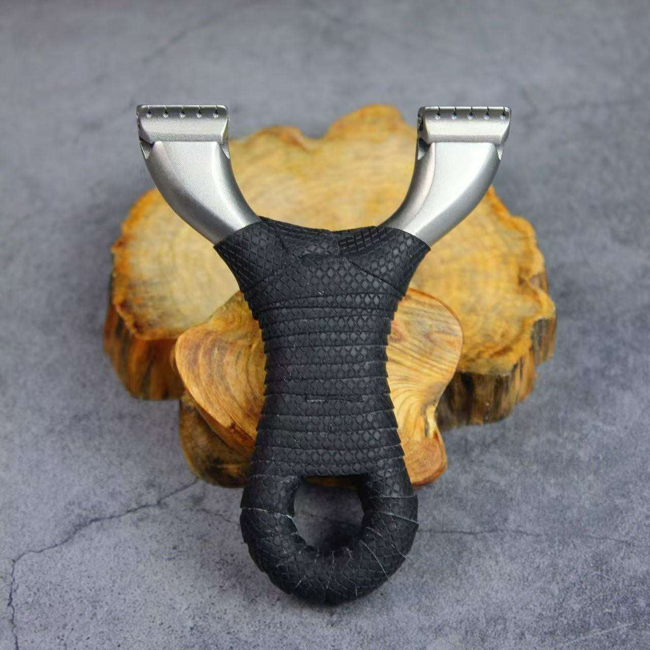 Slate Gray Stainless Steel CrescentGrip Slingshot INDIAN SLINGSHOT