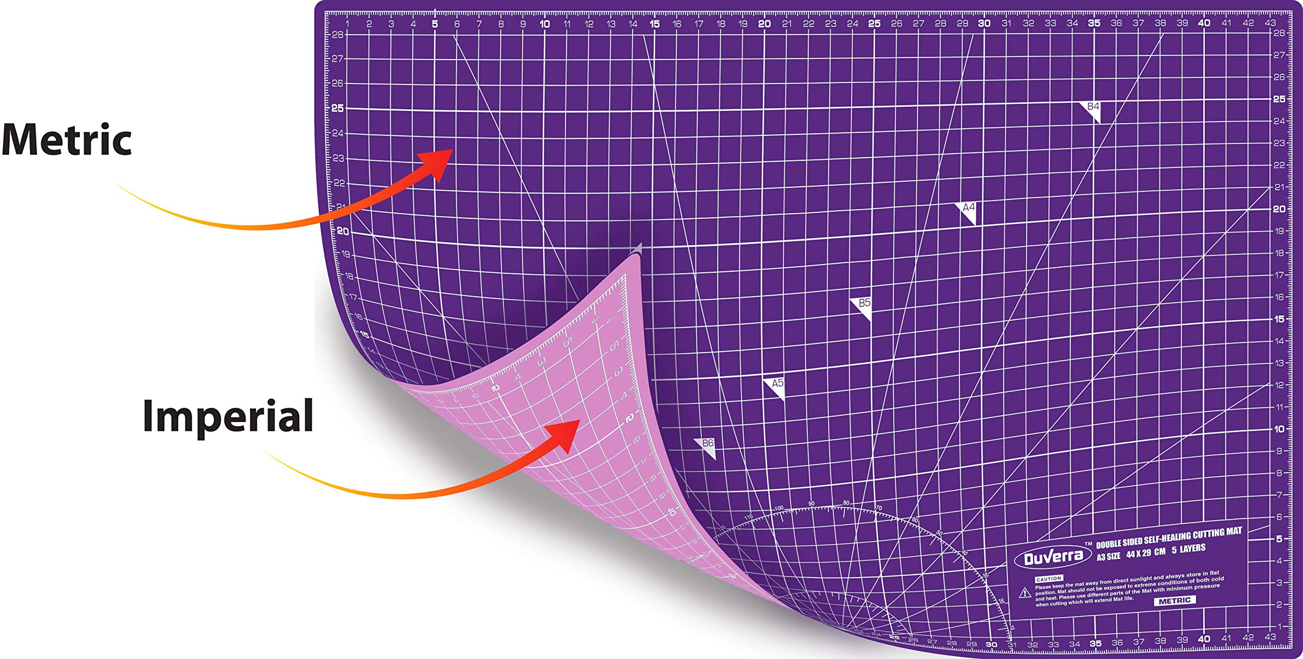 DUVERRA Professional Cutting Mat A3 Self-Healing Layers Double Sided Durable Non-Slip PVC Imperial Inchs Metric cm/mm – 17 Inch x 11 Inch