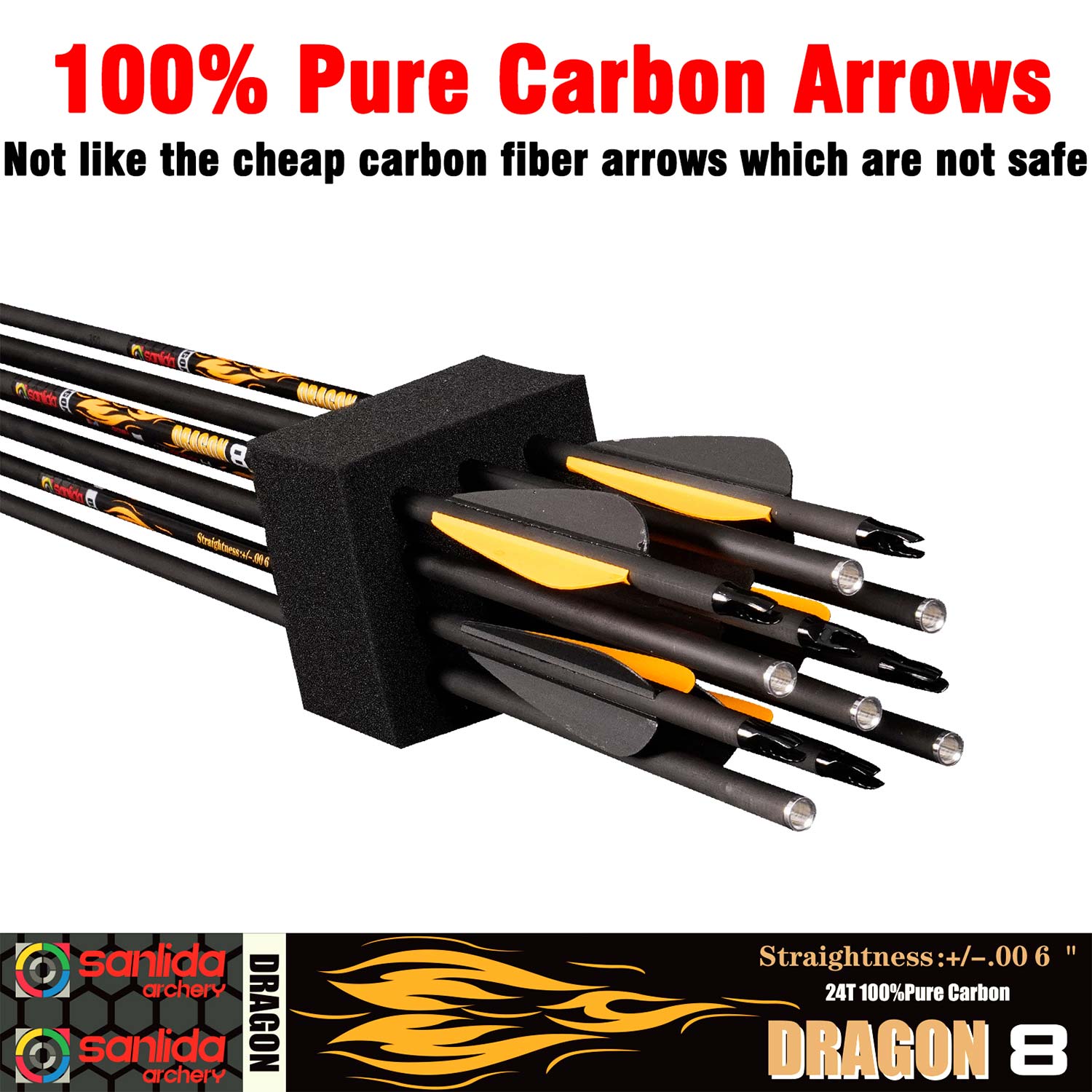 White Smoke Sanlida® Dragon 8 Compound Carbon Arrows 12pcs SANLIDA