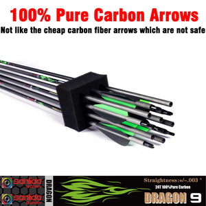 White Smoke Sanlida® Dragon 9 Compound Carbon Arrows – 12pcs | 100% 24T Pure Carbon | Precision Spine Options SANLIDA