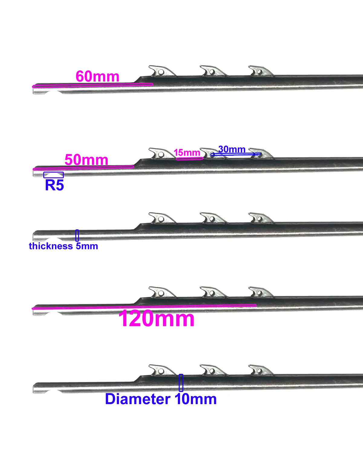 White Smoke 10mm Spearfishing Euro Shark 4-Fin Mono Shaft (100–200cm) – 17-4PH Stainless Steel with 1 Flopper Barb for Speargun INDIAN SLINGSHOT
