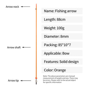 White Smoke SPG Fiberglass Fishing Arrow – 88cm, Stainless Steel Fish Dart, Black/Orange SPG