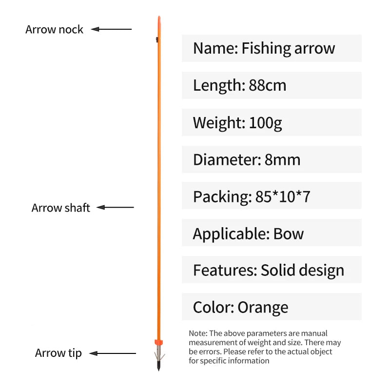 White Smoke SPG Fiberglass Fishing Arrow – 88cm, Stainless Steel Fish Dart, Black/Orange SPG