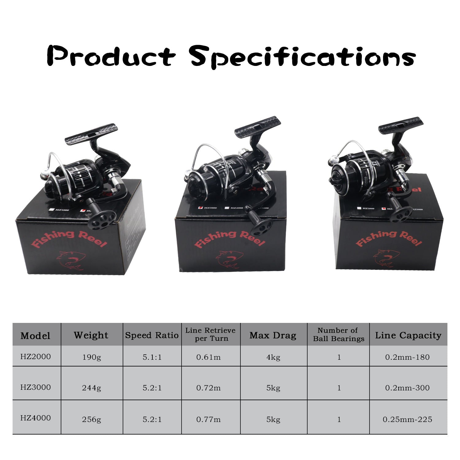 White Smoke Fishing Spinning Reel HZ2000/HZ3000/HZ4000 Metal Body Spinning Reel for River, Lake, Stream & Reservoir Fishing MARKSMAN