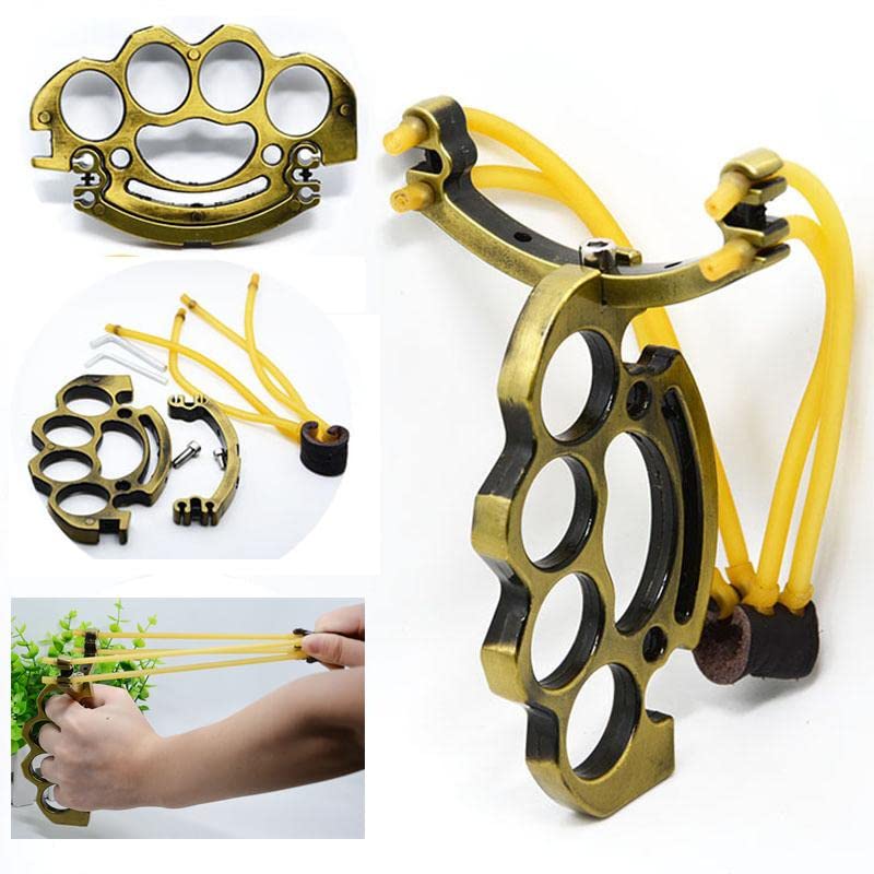 Dark Slate Gray Full Solid Steel Metal Slingshot Catapult Powerful Aiming Outdoor Games Heavy Duty Double Latex Bands INDIAN SLINGSHOT
