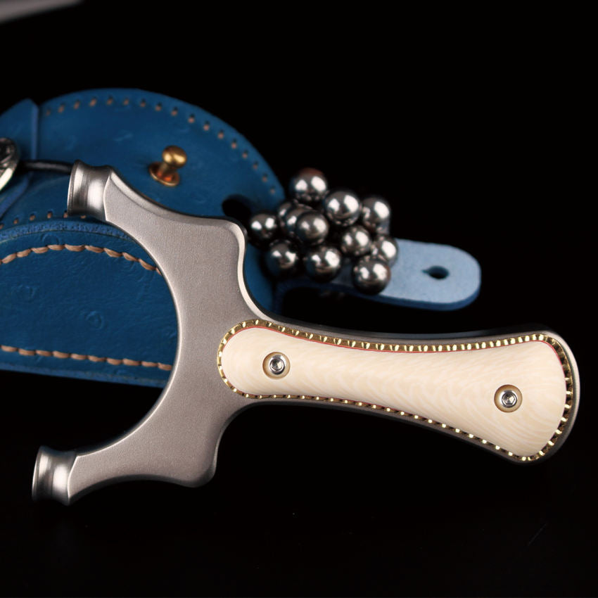 Black Golden Pearl Grip Stainless Steel Slingshot | Round Head Design | Ergonomic Portable Frame INDIAN SLINGSHOT