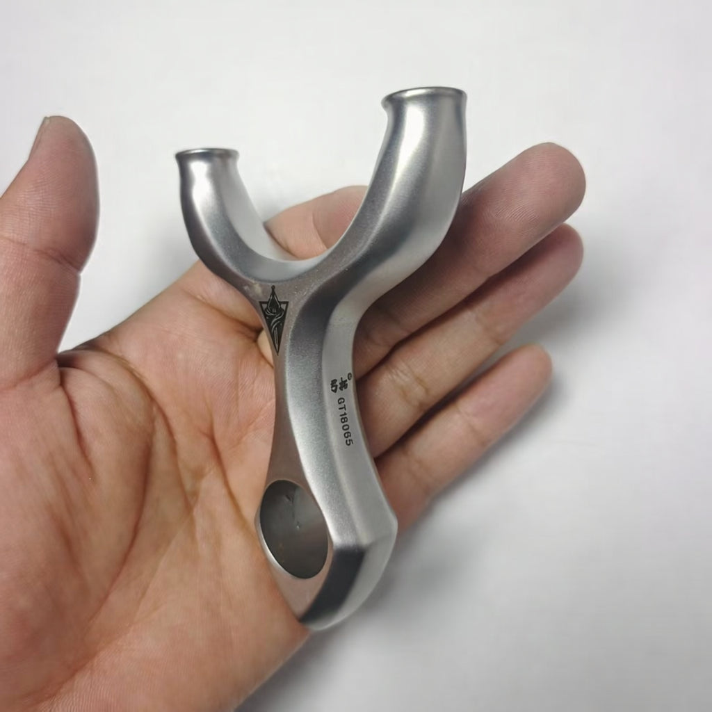 Light Gray GreyCore Stainless Steel Slingshot with Outdoor Buckle System and Flat Rubber Band INDIAN SLINGSHOT